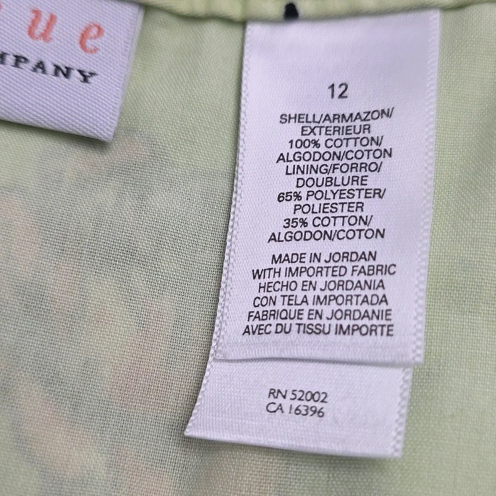 Liz Claiborne Floral A-Line Skirt Green Pink Roses Scallop Hem Gardenparty